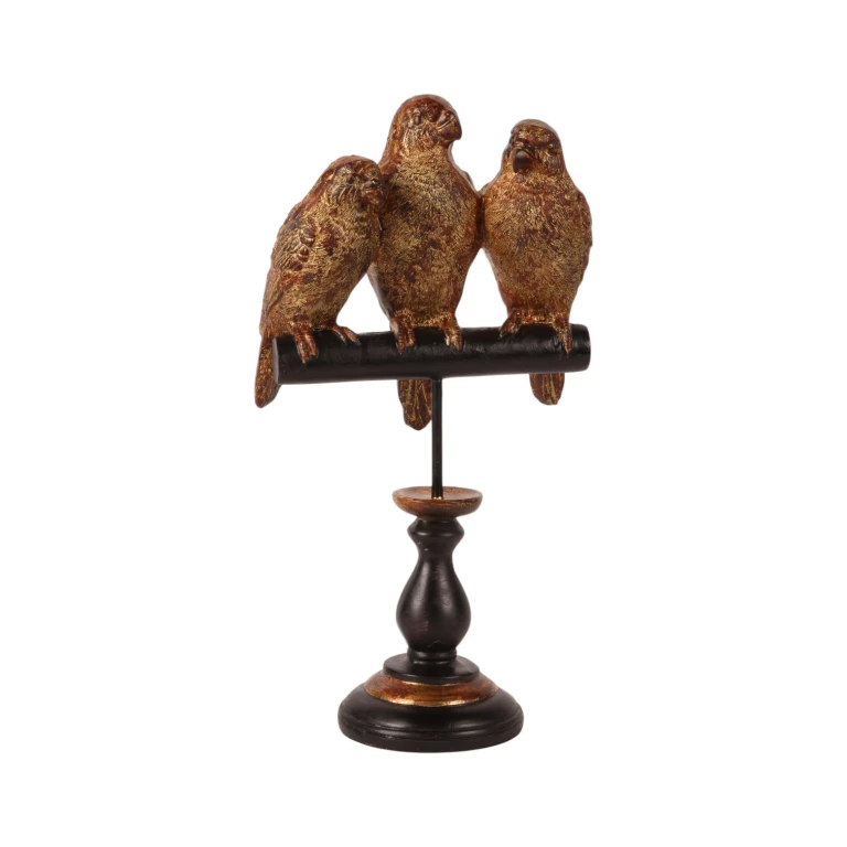 Statua di pappagallo su piedistallo - oro - 33 cm