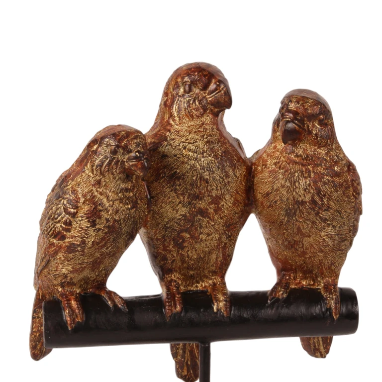 Statua di pappagallo su piedistallo - oro - 33 cm