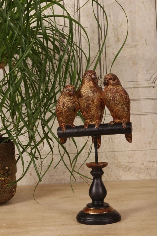 Statua di pappagallo su piedistallo - oro - 33 cm