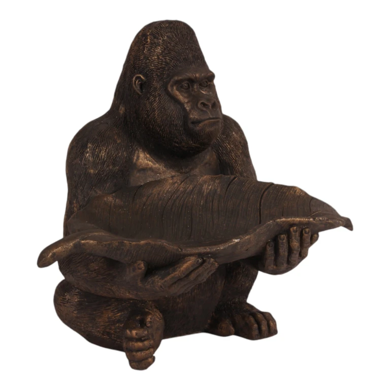 Scultura di gorilla con vassoio - oro - 39 cm