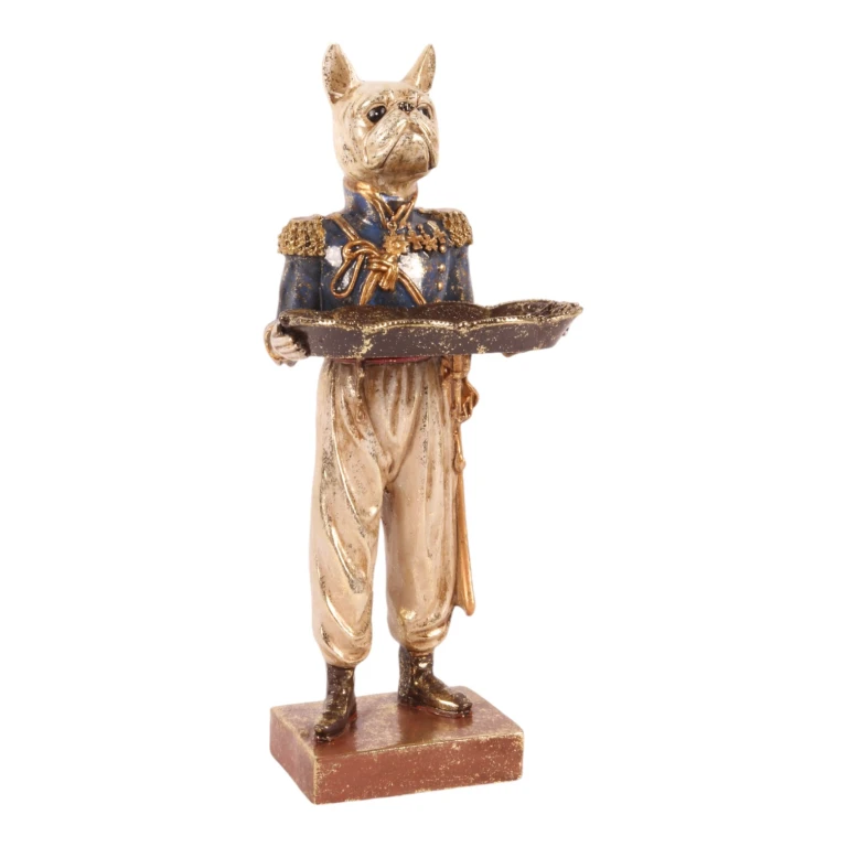 Statua di cane con vassoio - blu - 35 cm