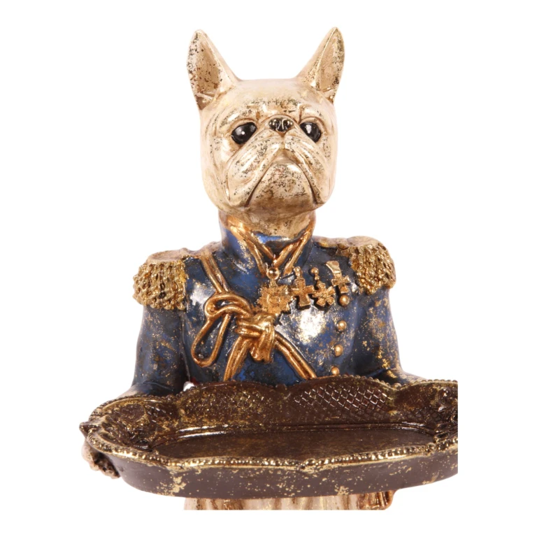Statua di cane con vassoio - blu - 35 cm