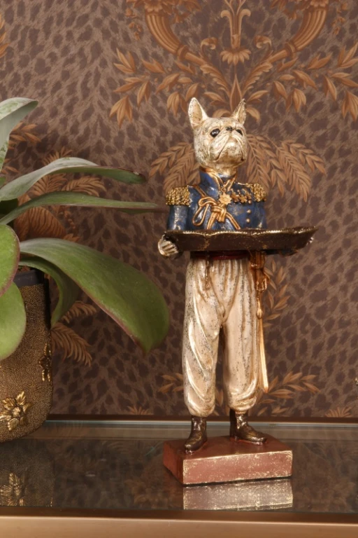 Statua di cane con vassoio - blu - 35 cm