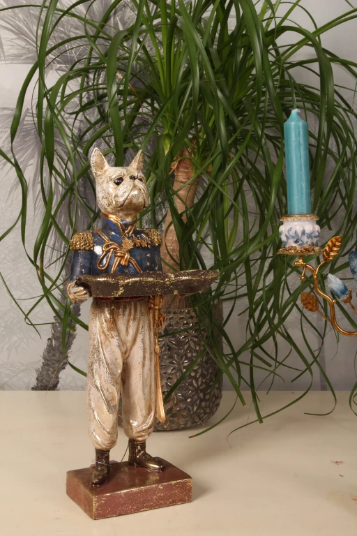 Statua di cane con vassoio - blu - 35 cm