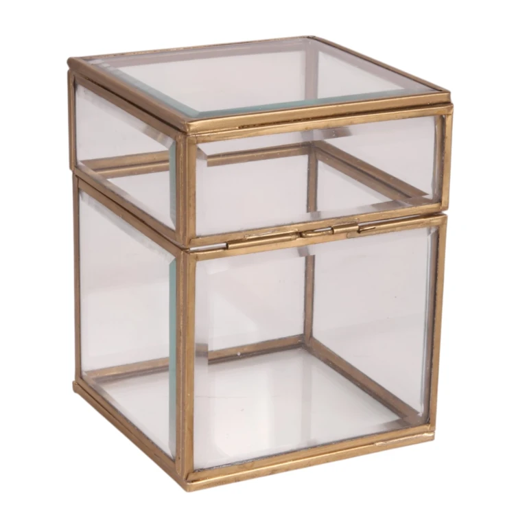 Scatola porta gioielli 10x10x13 cm - oro - ottone e vetro