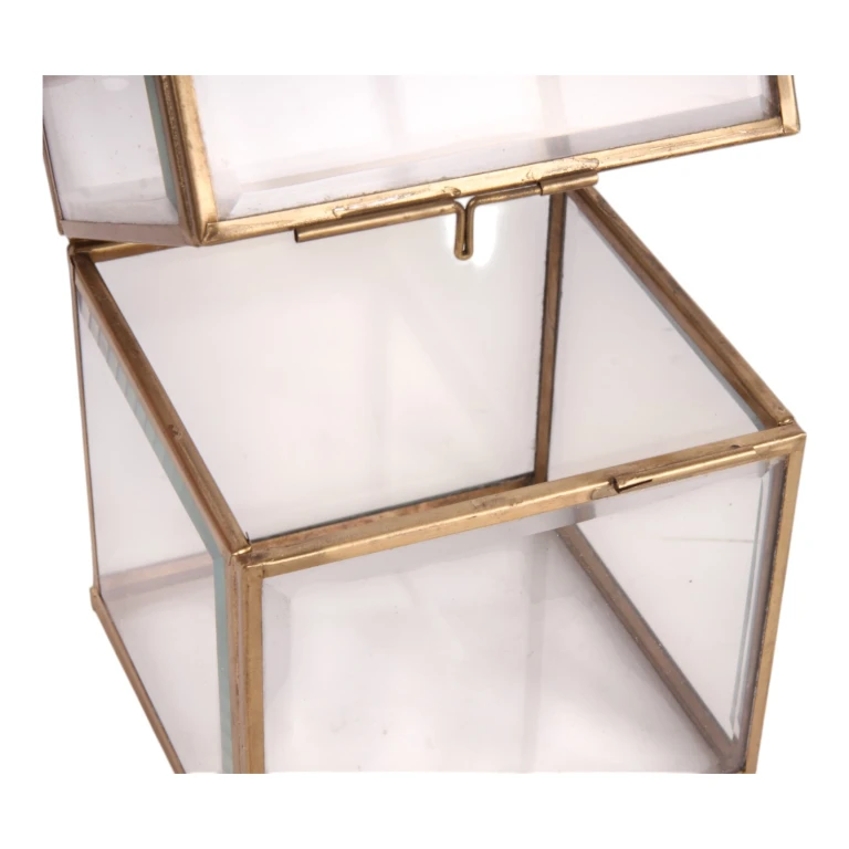 Scatola porta gioielli 10x10x13 cm - oro - ottone e vetro