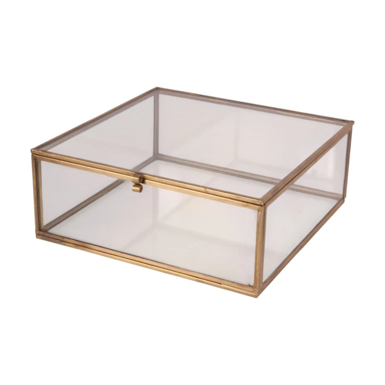 Scatola per gioielli 20x20x8 cm - oro - ottone e vetro