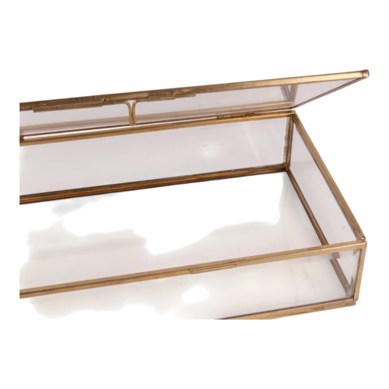 Scatola per gioielli 20x20x8 cm - oro - ottone e vetro