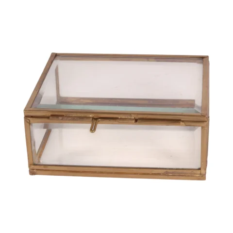 Sieradendoos 11 x 9 x 4,5 cm - goud - messing en glas