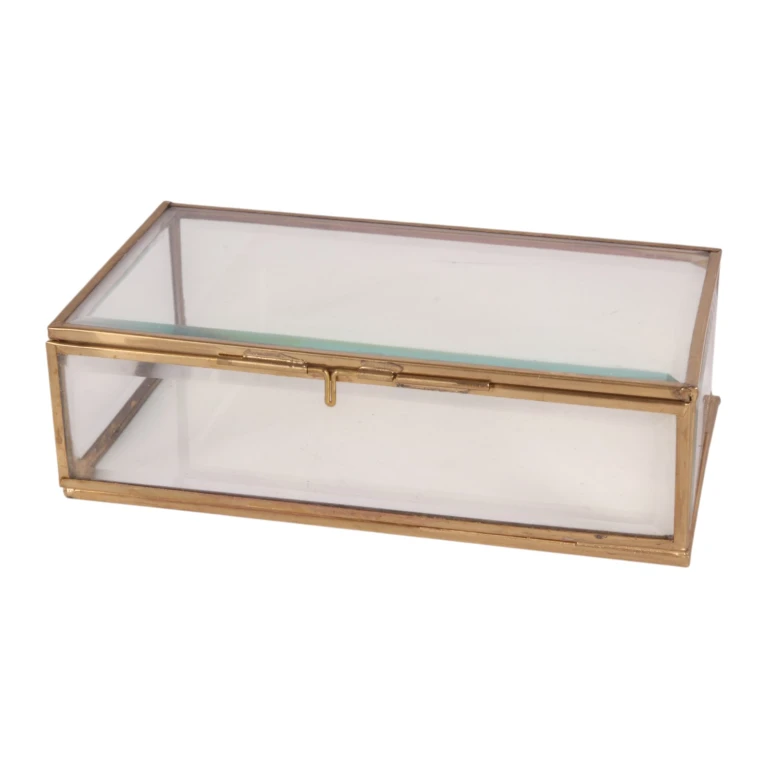 Scatola porta gioielli 17,5 x 10 x 5,5 cm - oro - ottone e vetro