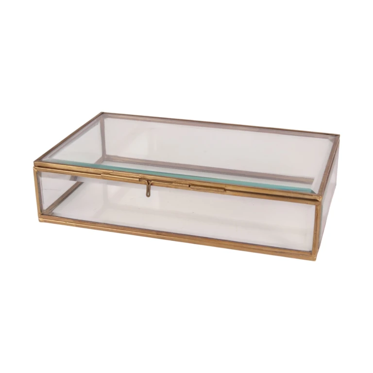 Scatola per gioielli 22,5x14x5,5 cm - oro - ottone e vetro