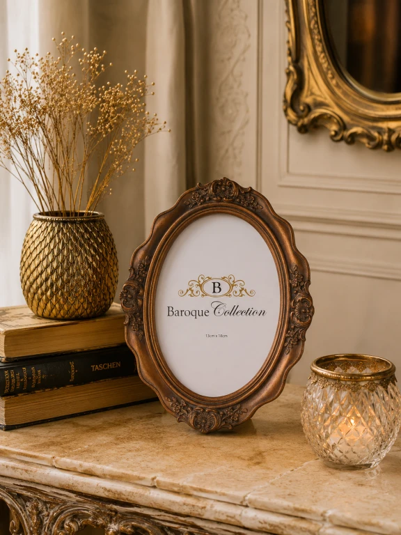 Cornice fotografica 13x18 cm - oro - resina sintetica - ovale - da tavolo