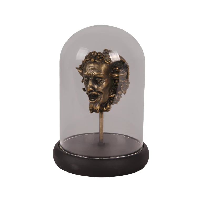 Figura di Bacco con vetrina di vetro - oro - 23 cm - resina artificiale