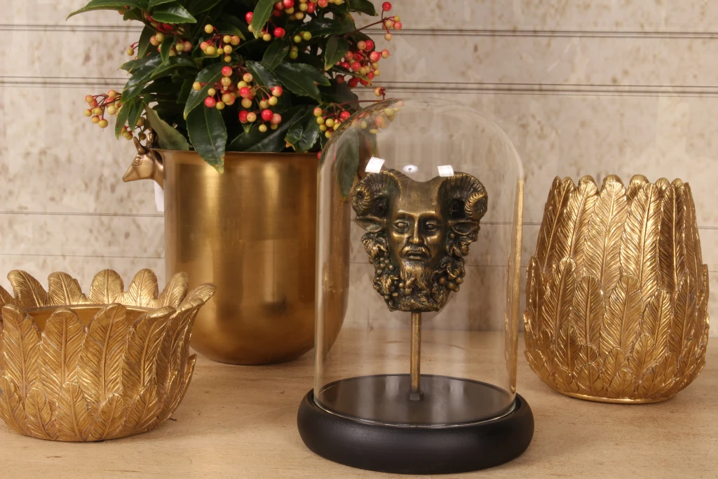 Statua di Bacco con cupola di vetro - oro - 23 cm - resina artistica