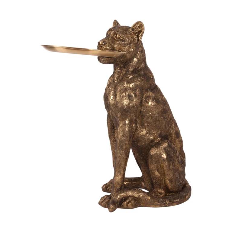 Leopardo con vassoio - oro - 62 cm