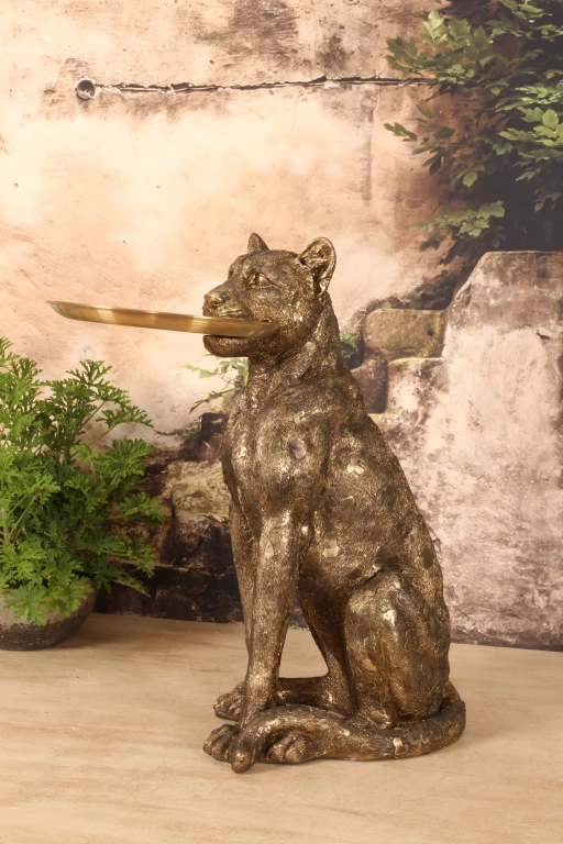 Leopardo con vassoio - oro - 62 cm