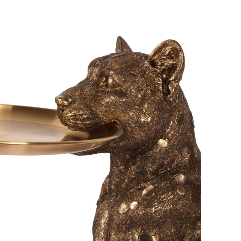 Leopardo con vassoio - oro - 62 cm