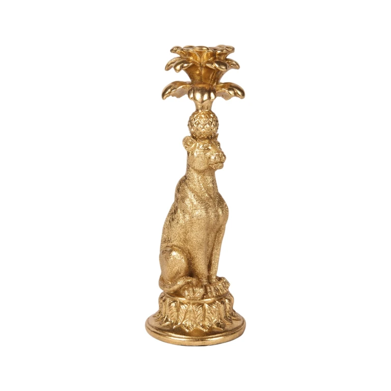 Candelabro Leopardo - 23,5 cm - oro - resina artificiale