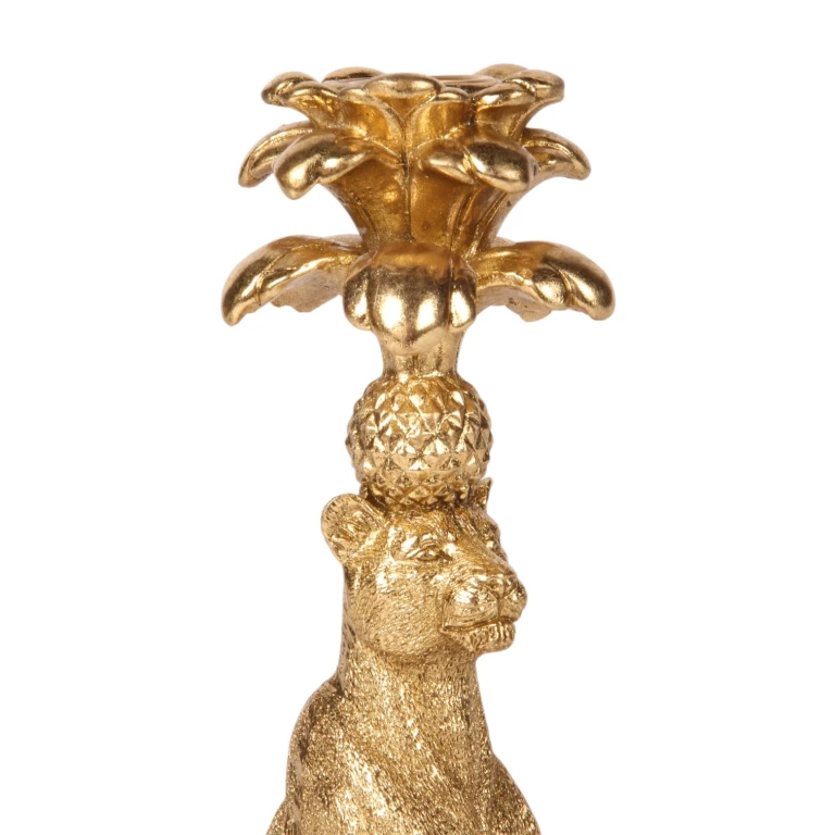 Candelabro Leopardo - 23,5 cm - oro - resina artificiale