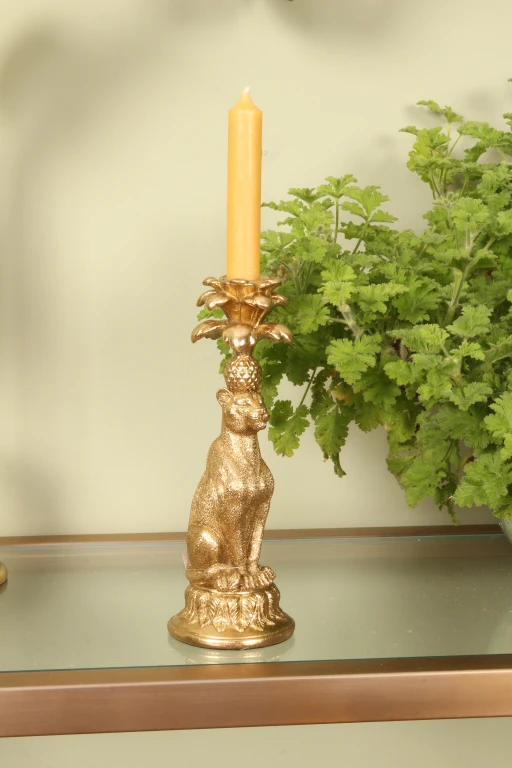 Candelabro Leopardo - 23,5 cm - oro - resina artificiale
