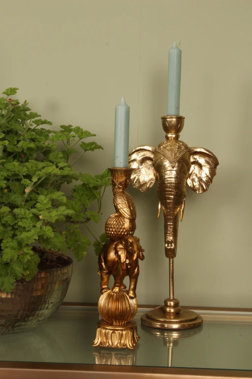 Candelabro Elefante - 35,5 cm - oro - resina artificiale