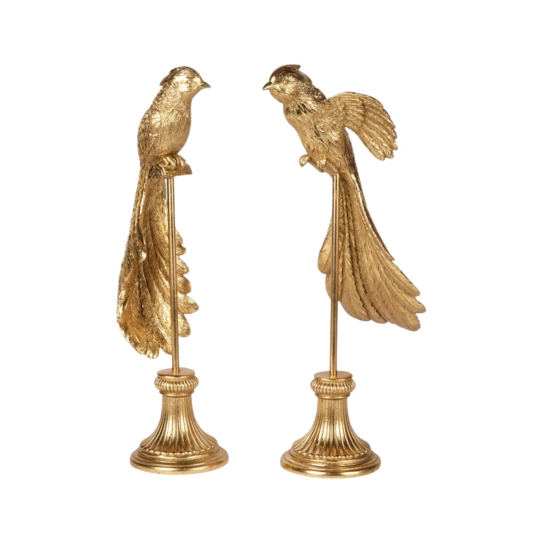 Scultura di uccello su base - oro - 49 cm