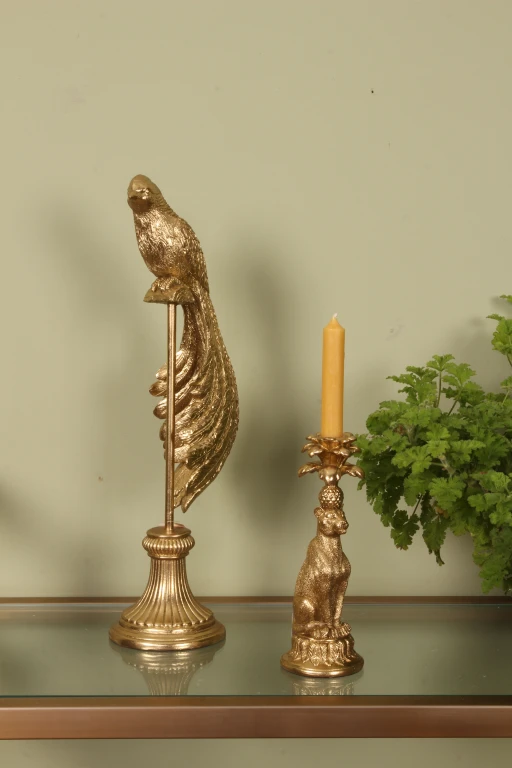Scultura di uccello su base - oro - 49 cm