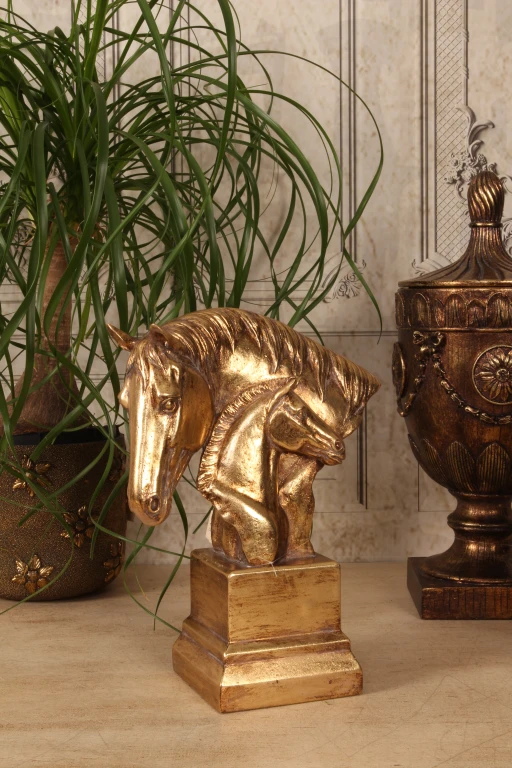 Scultura teste di cavallo - oro - 30 cm