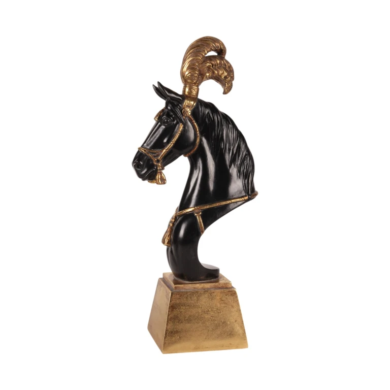 Scultura di testa di cavallo - nero/oro - 36,5 cm