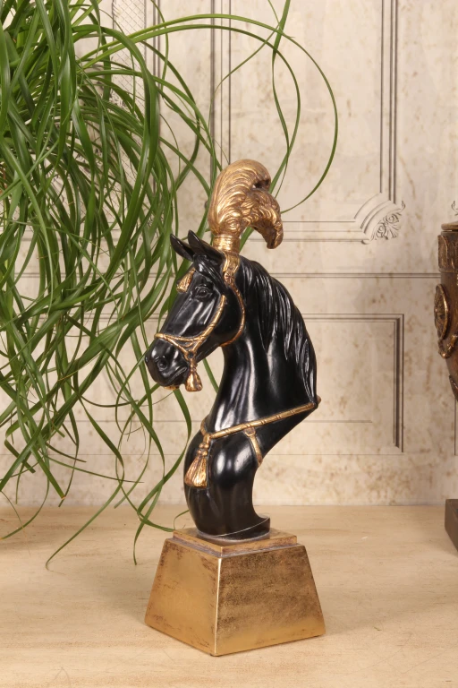 Scultura di testa di cavallo - nero/oro - 36,5 cm