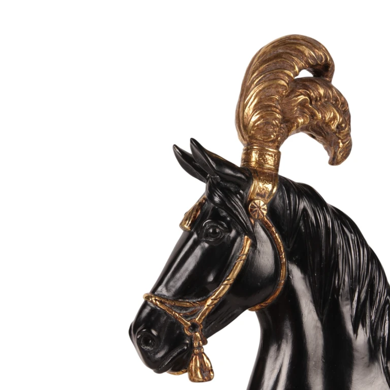 Scultura di testa di cavallo - nero/oro - 36,5 cm