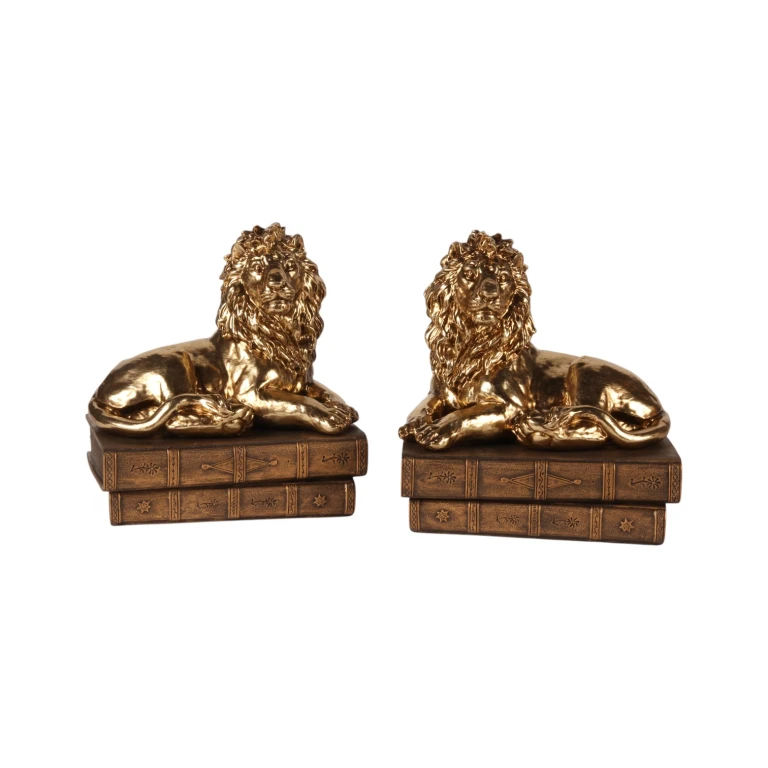 Statua di leone su libri - oro - 21 cm