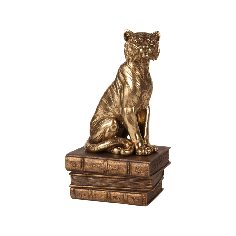 Statua di tigre su libri - oro - 29 cm