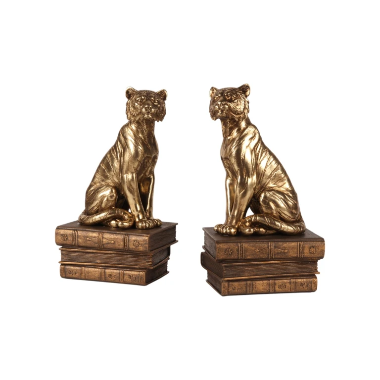Statua di tigre su libri - oro - 29 cm