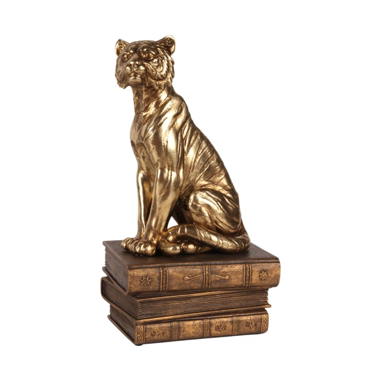 Statua di tigre su libri - oro - 29 cm