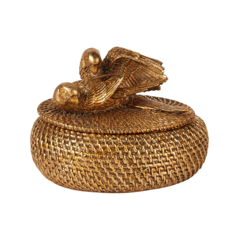 Scatola portaoggetti con coperchio - 19 cm - oro - resina artificiale