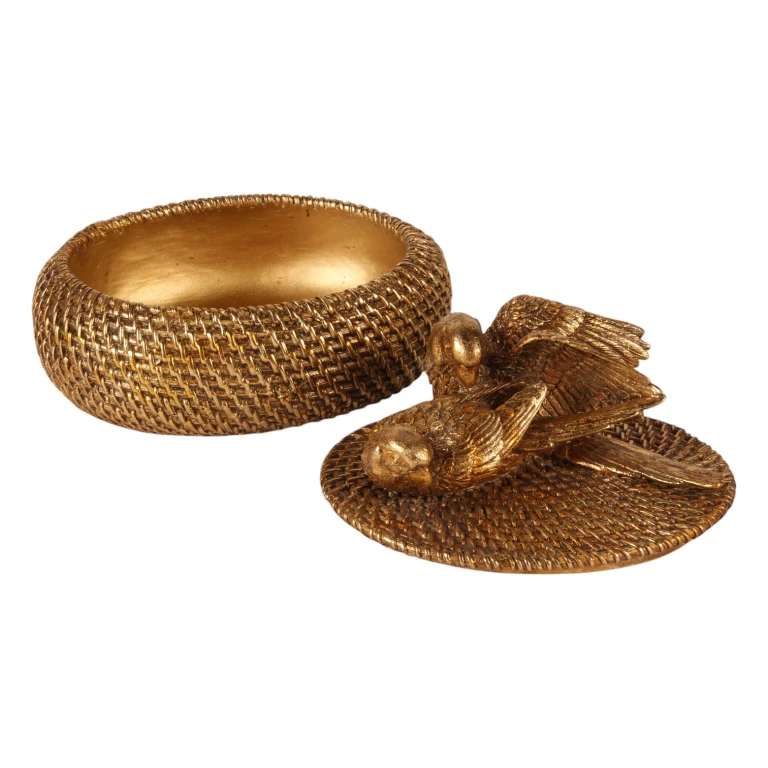 Scatola portaoggetti con coperchio - 19 cm - oro - resina artificiale