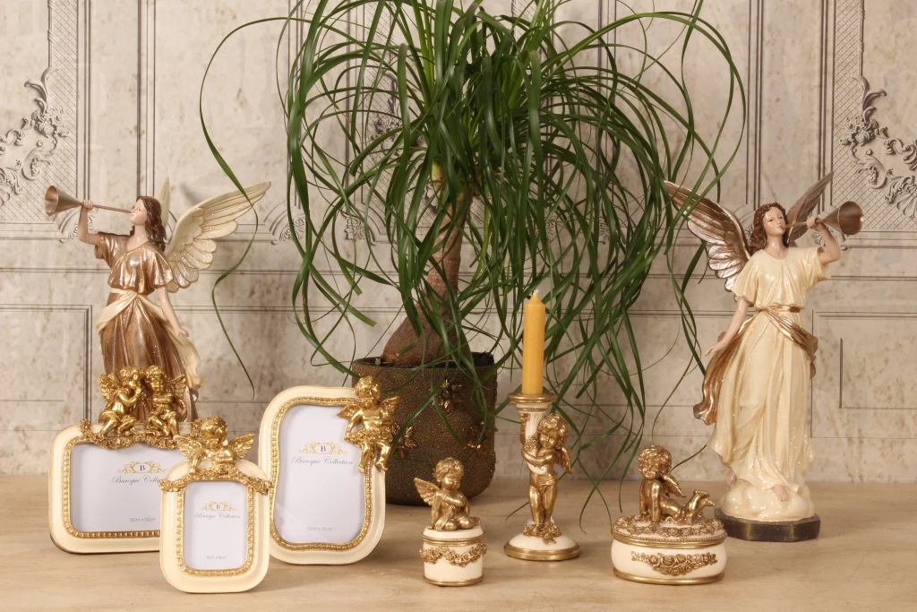 Statua di un angelo - beige - 41 cm - resina artificiale