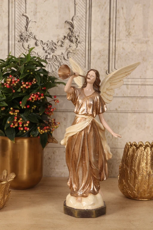 Statua di un angelo - beige - 41 cm - resina artificiale