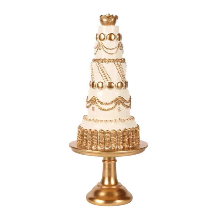 Torta decorativa - bianco/crema con oro - 47 cm - resina artificiale