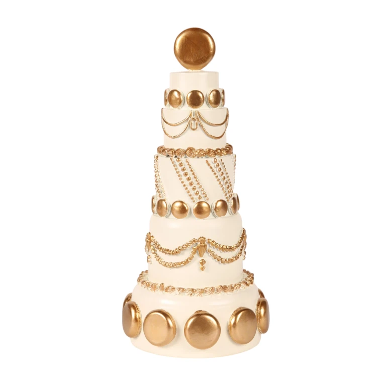 Torta decorativa - bianco/crème con oro - 33,5 cm - resina artificiale