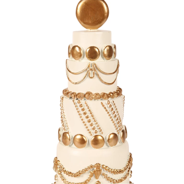 Torta decorativa - bianco/crème con oro - 33,5 cm - resina artificiale