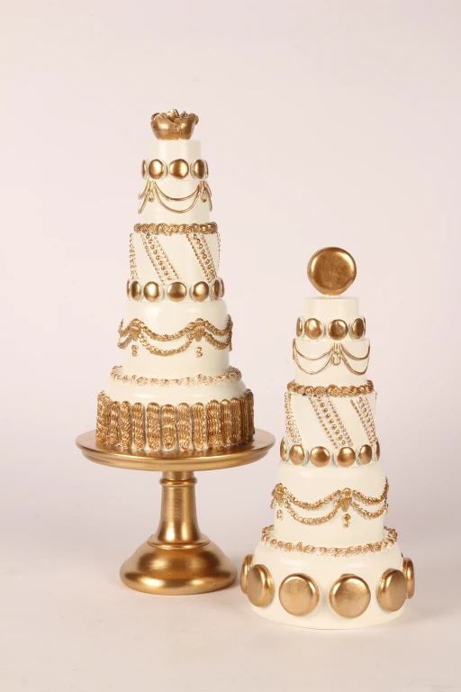 Torta decorativa - bianco/crème con oro - 33,5 cm - resina artificiale