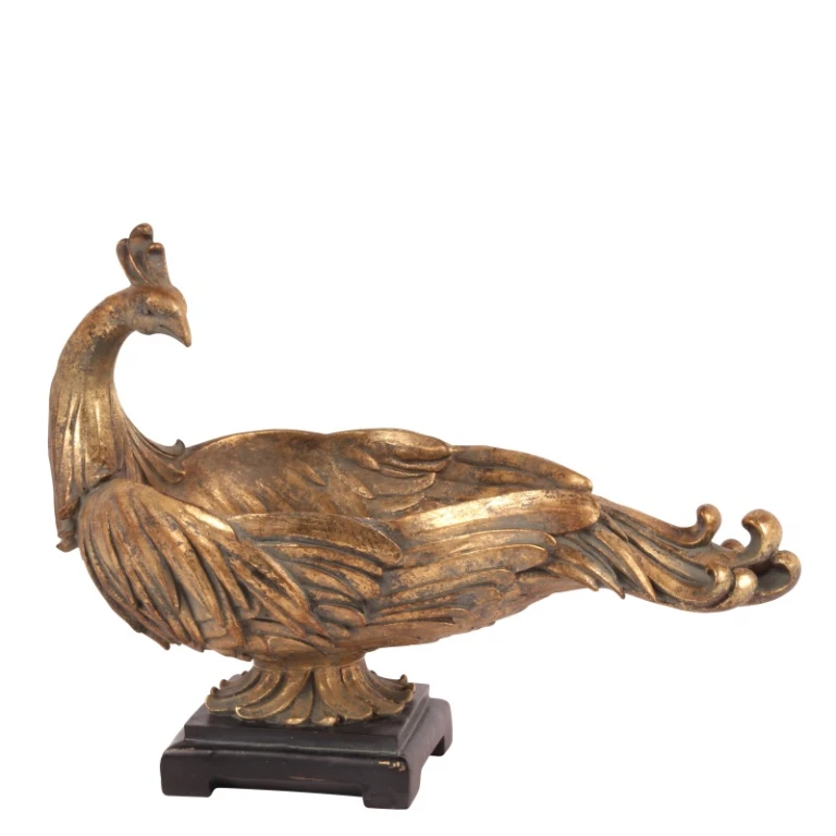 Piatto decorativo stile olandese a forma di pavone - oro - 45 cm