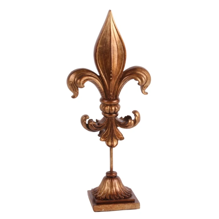 Fleur-de-lis su piedistallo - oro - 38 cm - resina artificiale