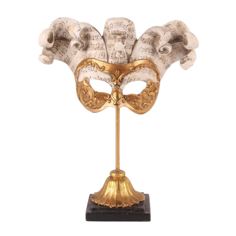 Maschera decorativa su piedistallo - oro - 28 cm - resina artificiale