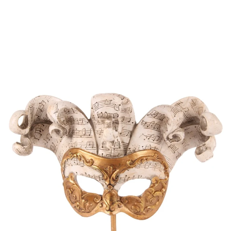 Maschera decorativa su piedistallo - oro - 28 cm - resina artificiale