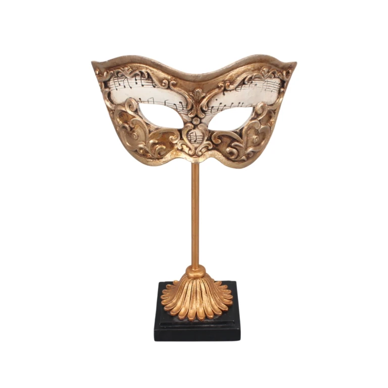 Maschera decorativa su piedistallo - oro - 20,5 cm - resina artificiale