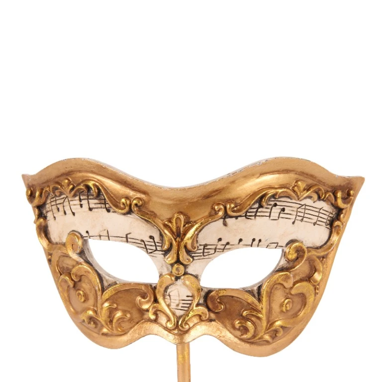 Maschera decorativa su piedistallo - oro - 20,5 cm - resina artificiale