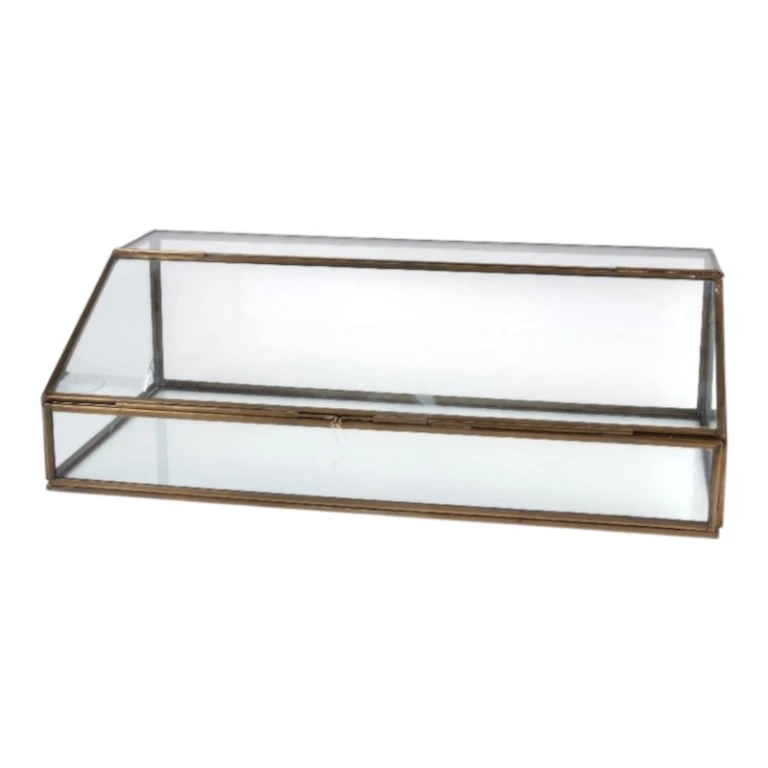 Scatola portaoggetti rettangolare - 15 cm - oro - ottone e vetro
